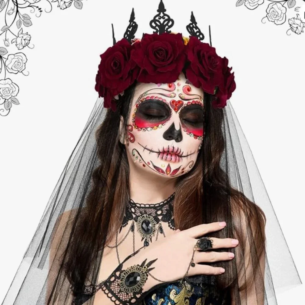 Halloween Vintage Rose Floral Gothic Crown Headpiece 5pcs